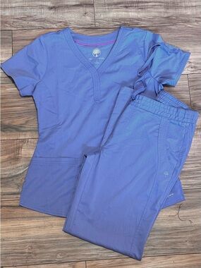 healing hands ceil blue V-Neck Scrub Set